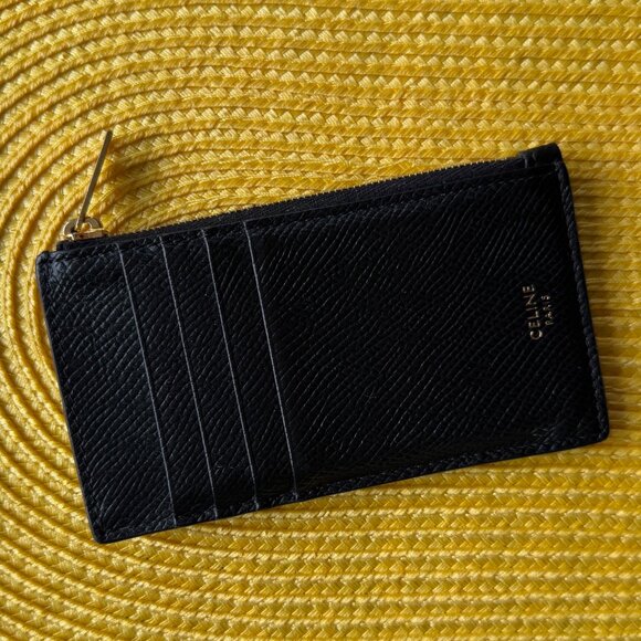 CELINE ZIPPED COMPACT CARD HOLDER IN GRAINED CALFSKIN BLACK W/ GOLD HARDWARE - Picture 7 of 7